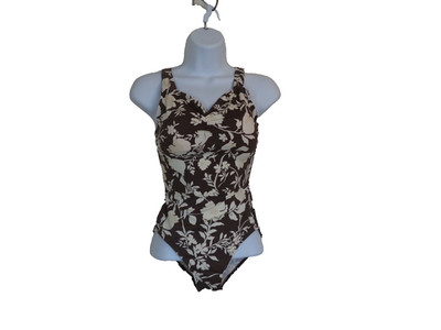 Women's Brown Floral EXR Progressive Swimsuit. Size L. With Breast Cups.