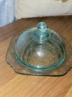 Vintage Madrid Indiana Depression Glass Covered Butter Cheese Teal Green Blue