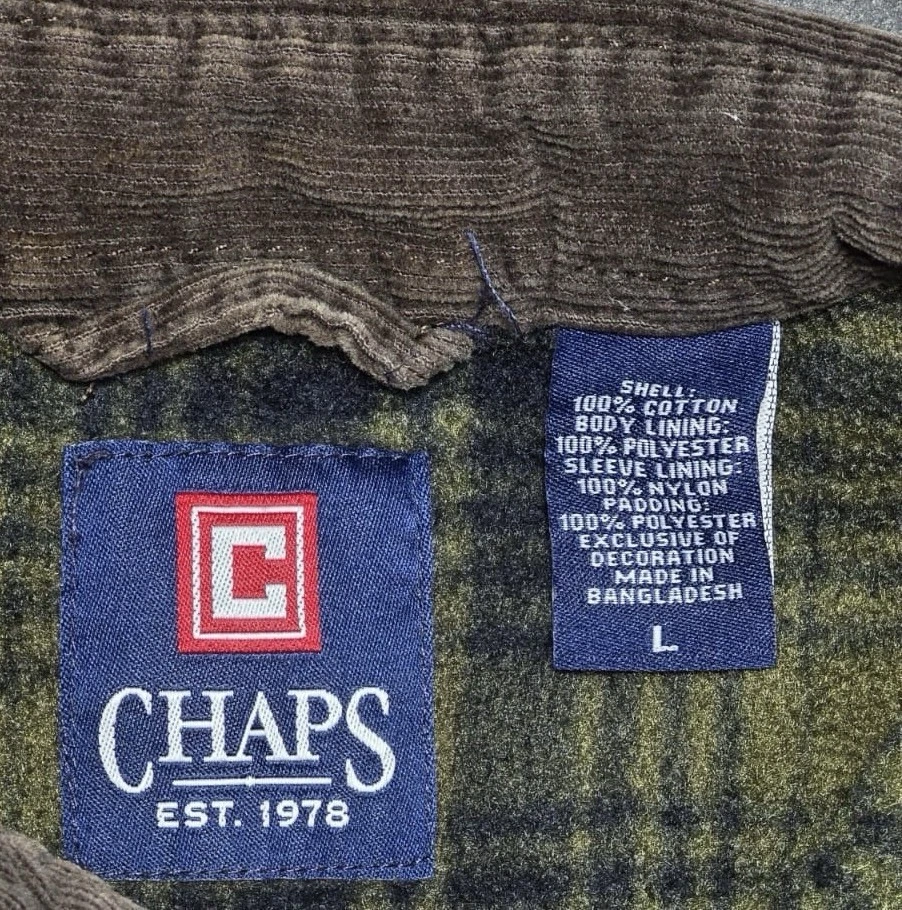 VTG Chaps RL Style Corduroy Shirt Jacket L Brown Fleece Lined Work Shacket Chore - Image 2 of 4