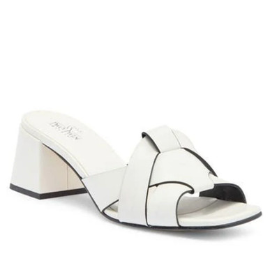 Two Twin Hearts Woman Cross Band Block Heel Sandal White, Size: 8 M