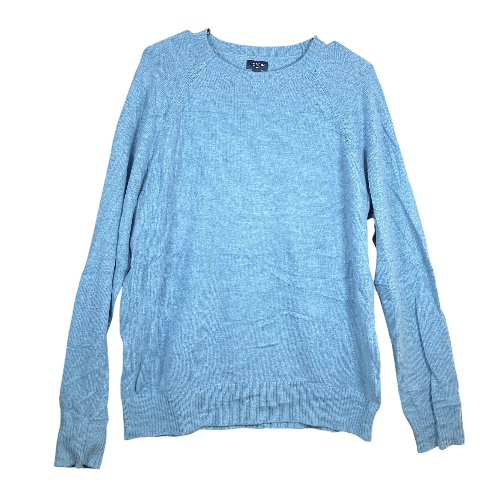 J Crew Mens Sweater Blue Crew Neck Pullover Long Sleeve Lambs Wool Blend Large