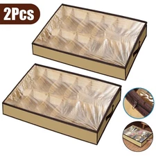 2pcs Under Bed Shoe Organizer Closet Storage Box Fits 24 Pairs with Clear Window