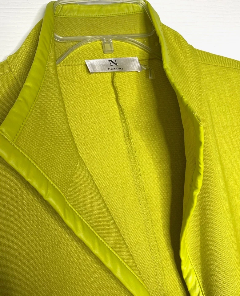 Chaqueta cárdigan NATORI verde lima imitación cuero ribete frente abierto M = 8/10 💛 Foto 4 de 4