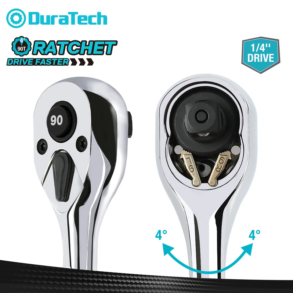 DURATECH 1/4-Inch Drive Ratchet Handle Ratchet Wrench Socket Wrench 90-Tooth NEW - Image 4 of 4