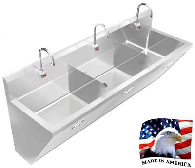 SURGEON'S WASH UP HAND SINK 3 STATION 72'' WITH ELECTRONIC FAUCET MADE IN AMERICA
