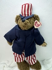 TY Attic Treasures Bear Samuel 1993 14” Patriotic Plush USA Hat NWT Vintage