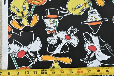 By 1/2 Yd, Vintage, Tweety-Bird & Sylvester Halloween on Black Cotton, P6027