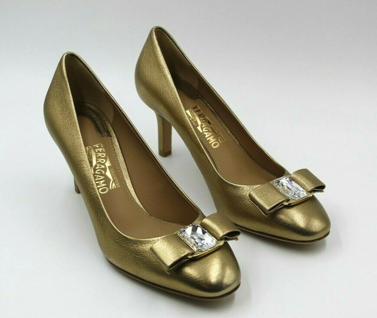 Ferragamo gold store heel
