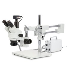 3.5X-90X Zoom Stereo Trinocular Boom Microscope LED Fiber Light 10MP Camera USB3