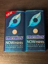 2 Tins Mentos NOW Mints Peppermint Flavor Sugarfree Mints Exp 2018 - Sealed New