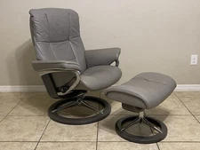 Ekornes Stressless SIGNATURE Leather Recliner ‘Mayfair’ Chair Ottoman Grey