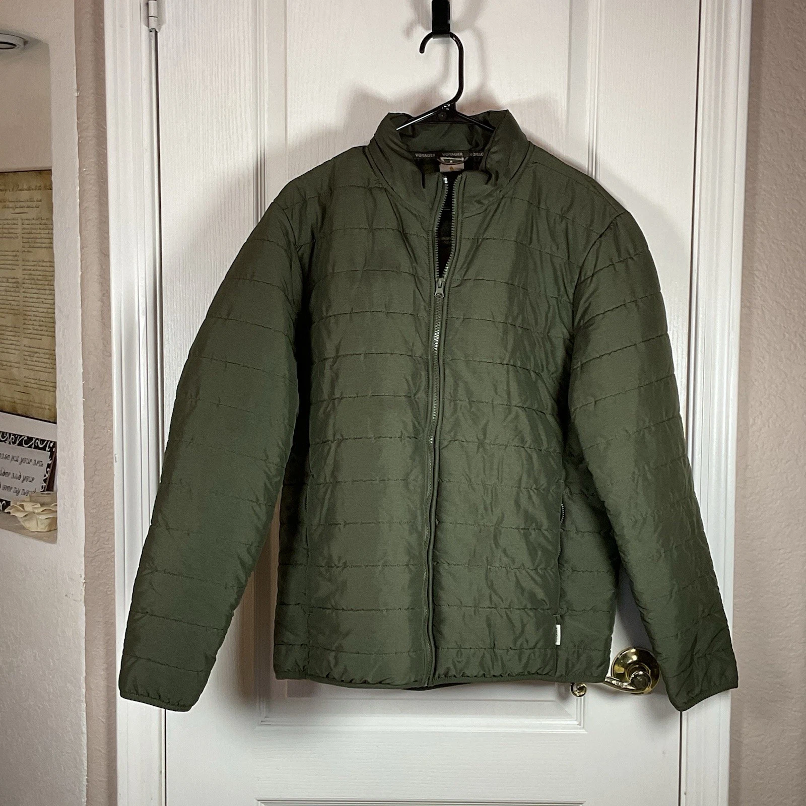Voyager Men’s Medium Green Puffer Coat Zip Front Collared Jacket