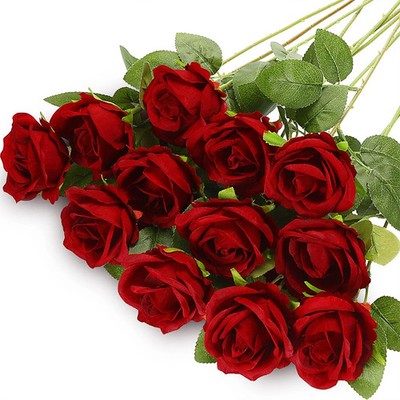 Kunstrosen rot 12 stück Künstliche Rosen Kunstblumen Set Plastikrosen - 50cm