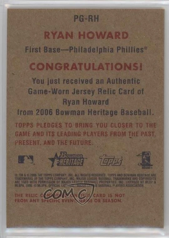 2006 Bowman Heritage Pieces of Greatness Ryan Howard #PG-RH - Image 2 of 2