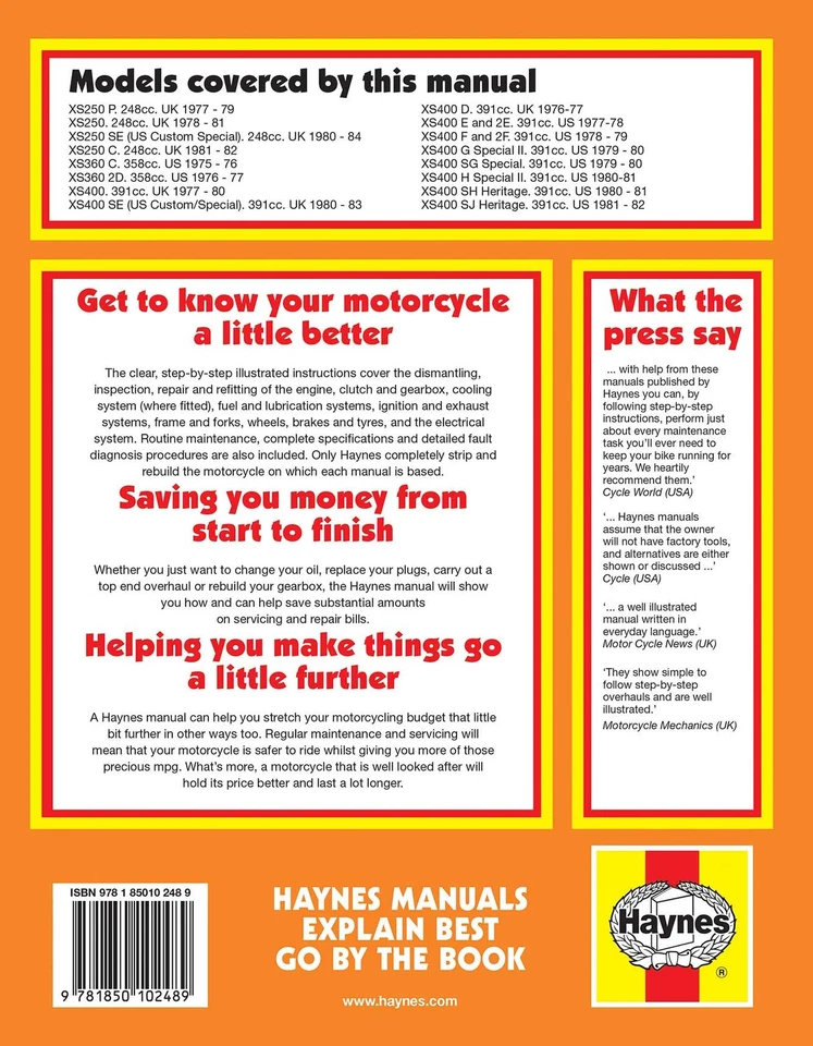 Yamaha XS250, 360 & 400 sohc Twins (1975-1984) Haynes Repair Manual - Image 2 of 4