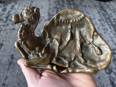 VTG  Antique Solid Brass Camel Ashtray Egyptian Revival Candy Dish Trinket Tray