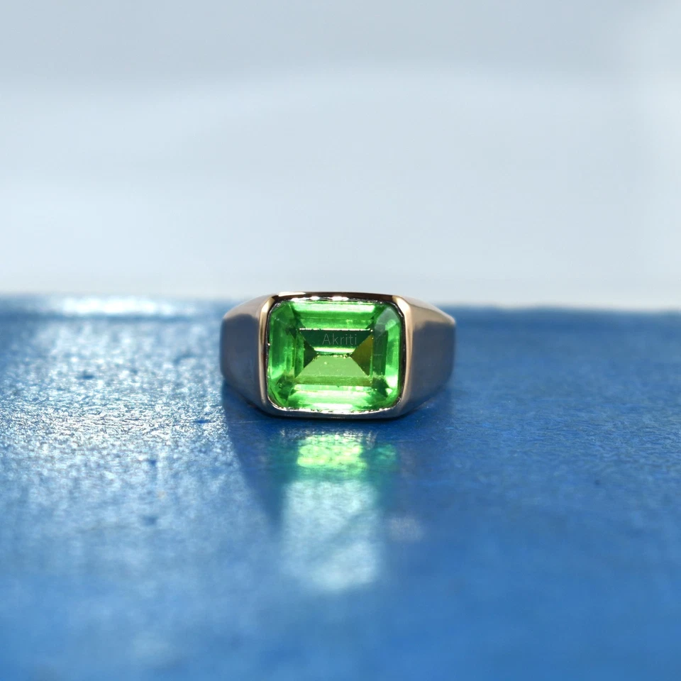 Encantador anillo de hombre con sello hecho a mano de cobre aguamarina habilidad tradicional artista Foto 3 de 4