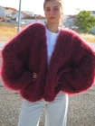 Mohair  Coat Cropped Bolero Burgundy Oversize Thick  HandKnitted Lanaknittings