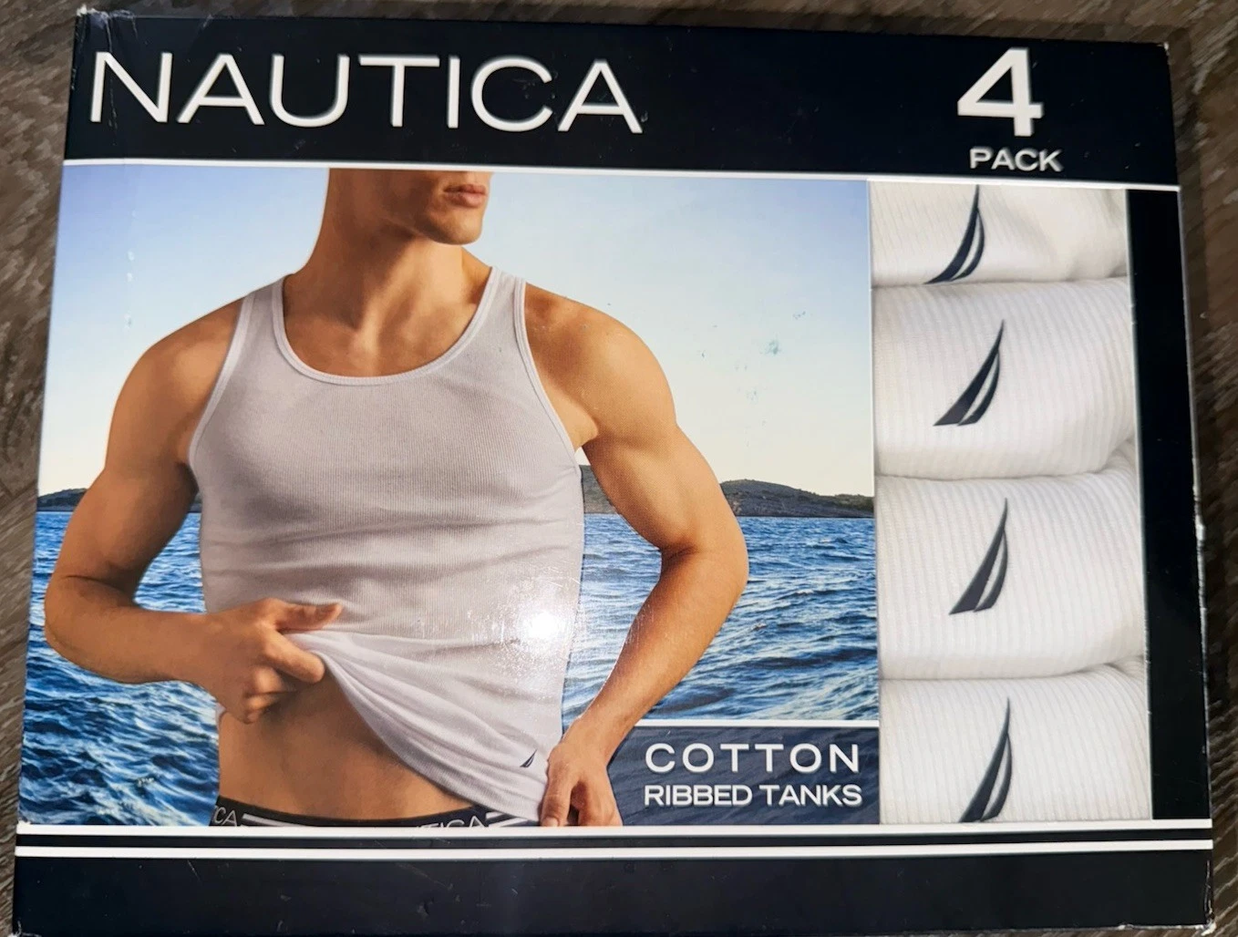 Nautica ~ Men's 4-Pack Tanks Tops Cotton Blend White Undershirts ~ L (42-44)