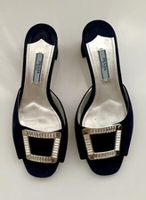 Prada Navy Suede Mules with Crystals Embellishment 37 Mint