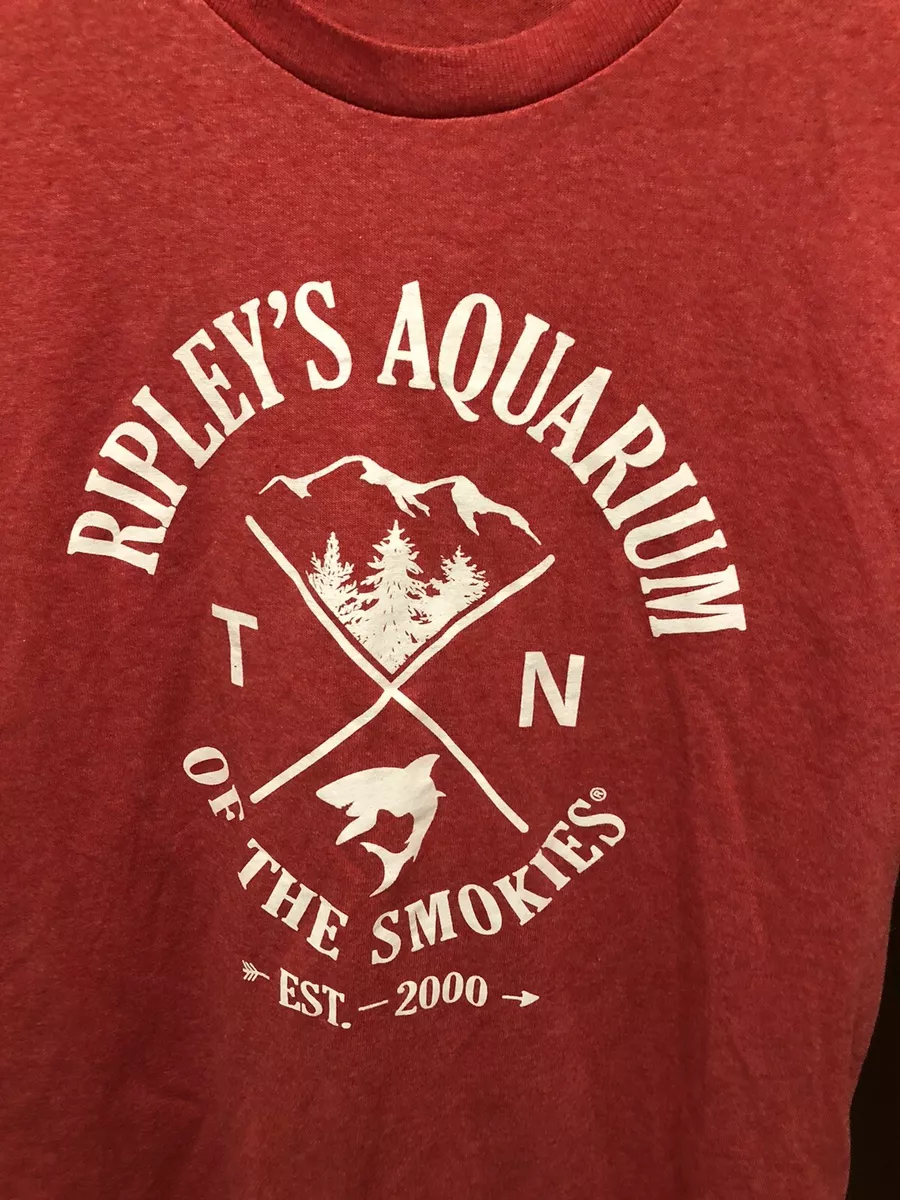 Ripley's Aquarium Of The Smokies Men's T-shirt Red With Mountain/Fish/TN  Medium