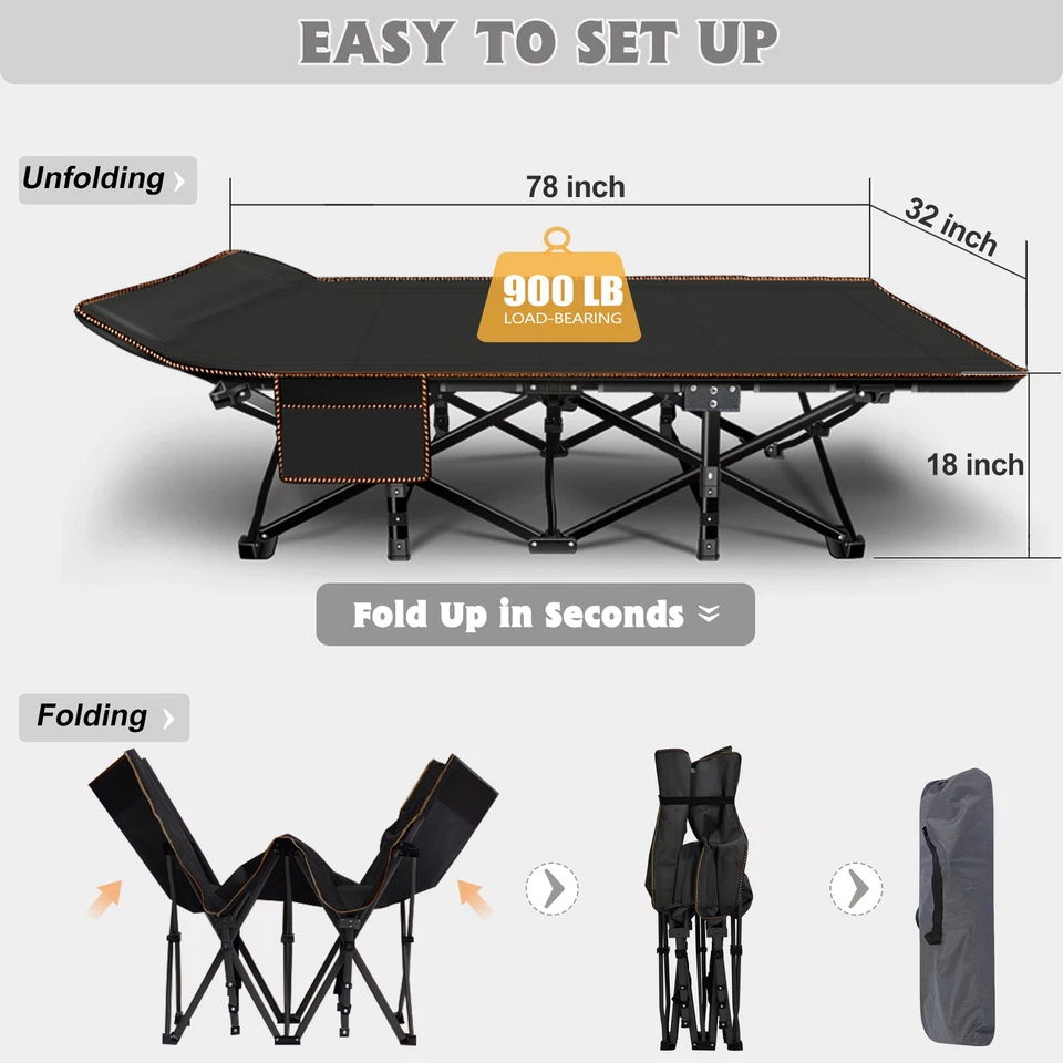 NAIZEA XXL Camping Cots for Adults with Mattress 32" Extra Wide Cots forSleeping - Image 4 of 4