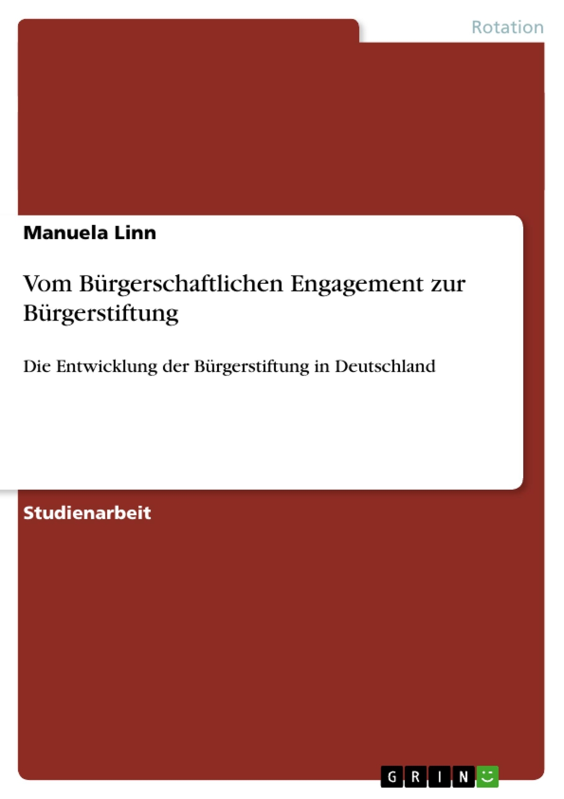 Thumbnail - Vom Bürgerschaftlichen Engagement Zur Bürgerstiftung | Buch |