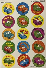 CAR-TOONS Scratch & Sniff   Stickers•Root Beer(15pc)Trend •Race Car•On Track•
