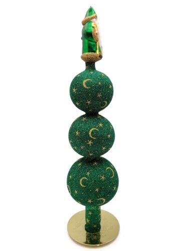 Patricia Breen Woodland Santa Finial Green Gold 3-Ball Christmas Tree Finial Top - Picture 2 of 7