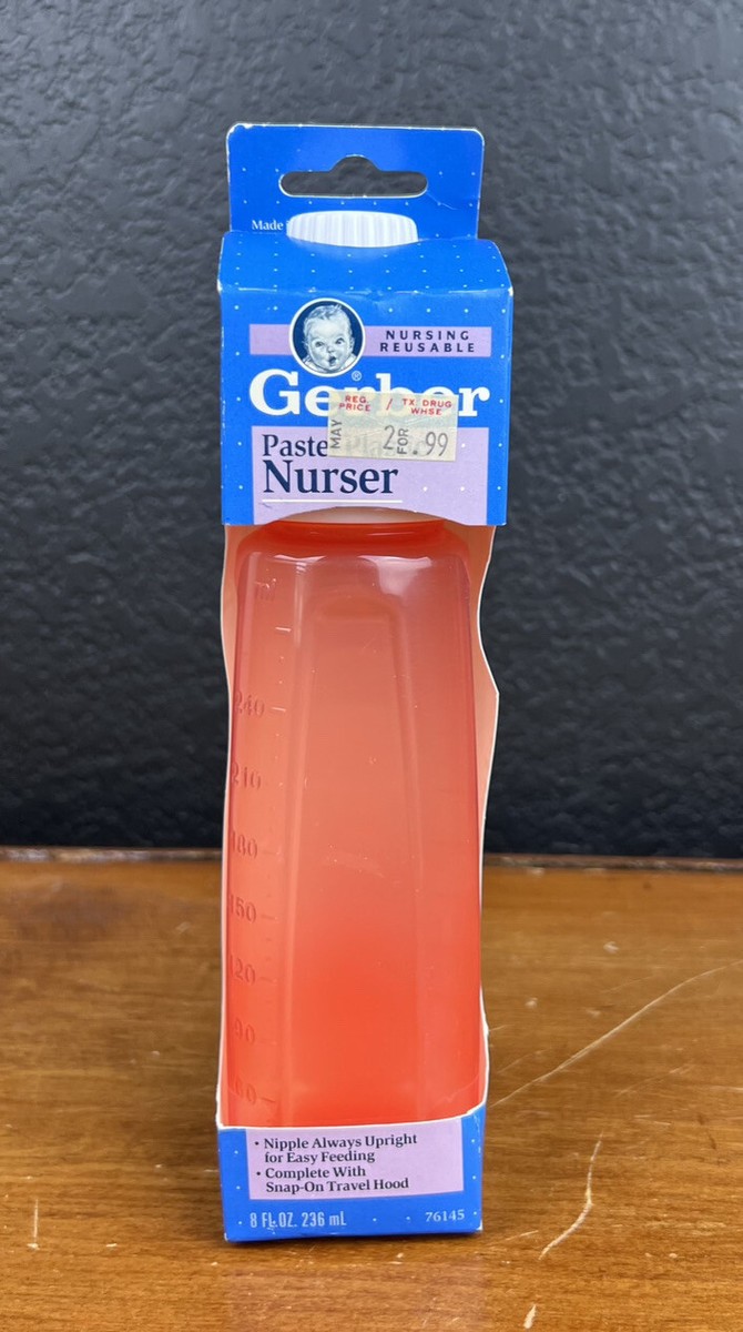 VTG 1992 Gerber Baby Bottle Pastel Plastic Nurser Feeding 8 oz