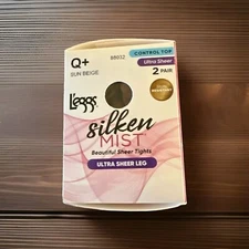 Leggs Control Top Silken Mist Ultra Sheer Leg Pantyhose Size Q+ Sun Beige 2 Pair