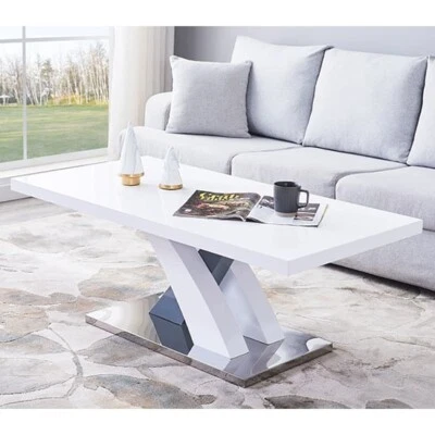 FURNITURE IN FASHION Axara Rectangular High Gloss Coffee Table In White And Grey
