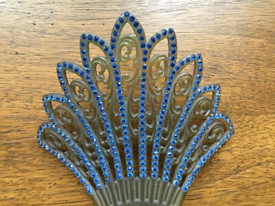Vintage Early Art Deco Amber Celluloid Fan Hair Comb With 
