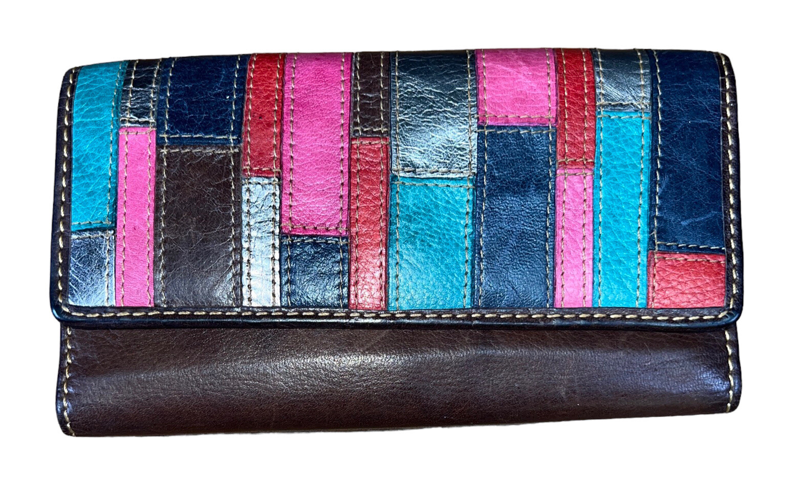 Fossil Multicolor Leather Patchwork Stripes Credi… - image 1