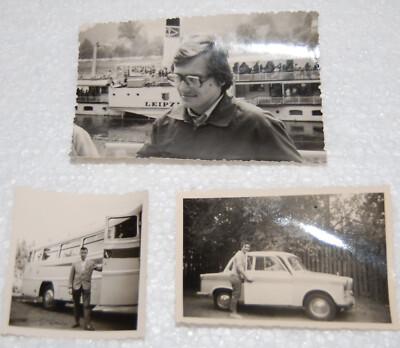 3 private Fotos DDR Mensch & Fahrzeug Trabant Bus Elbdampfer Leipzig Foto Schiff