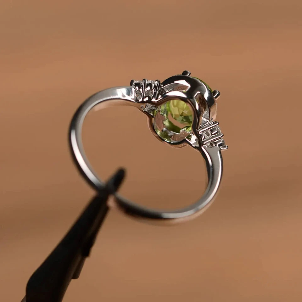 Promise Engagement Ring Simulated Peridot 10*12mm Oval Sterling Silver925 - Image 3 of 3