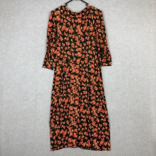 Sacha Drake Dress Womens 16 Orange Black Faux Wrap Gathered Waist Stretch - Picture 4 of 8