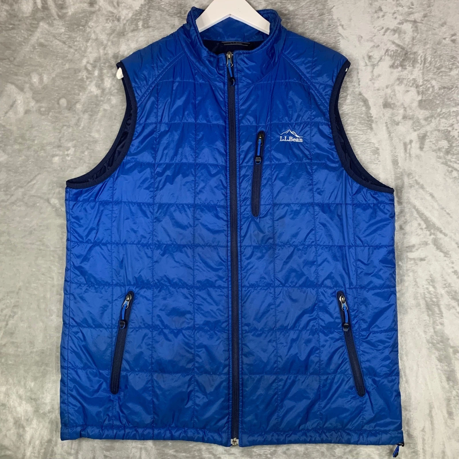 LL Bean Primaloft Packaway Vest Mens XL Tall Quilted Blue Full Zip Outdoor Hike