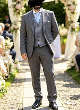 Occasions by Scott & Taylor 3 Piece Grey Suit Tailored Fit 46R Jacket 40in Waist