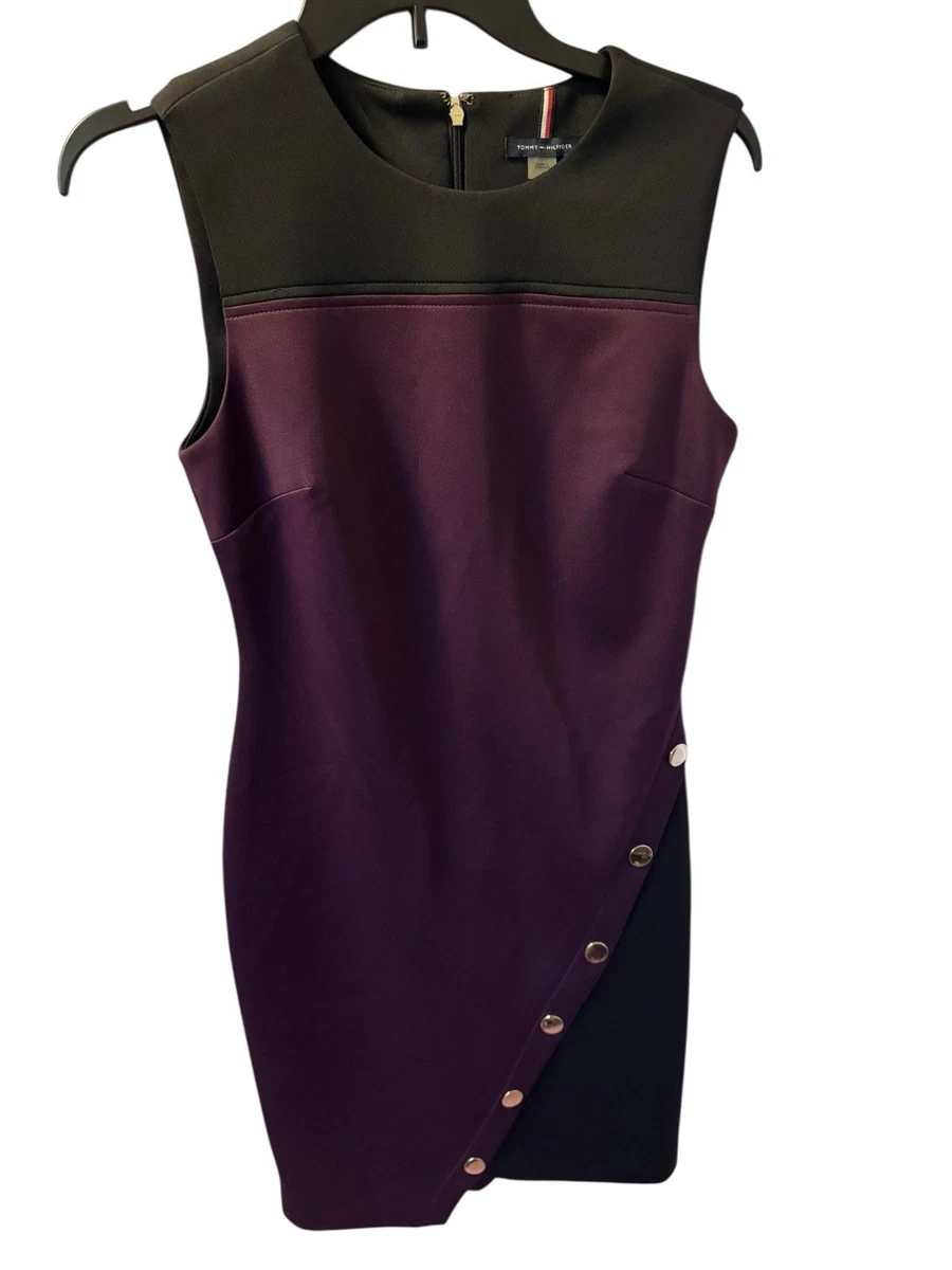 tommy hilfiger purple dress Sz 6 Tommy Hilfiger purple overall dress pants short sleeves v-neck tie belt NWT