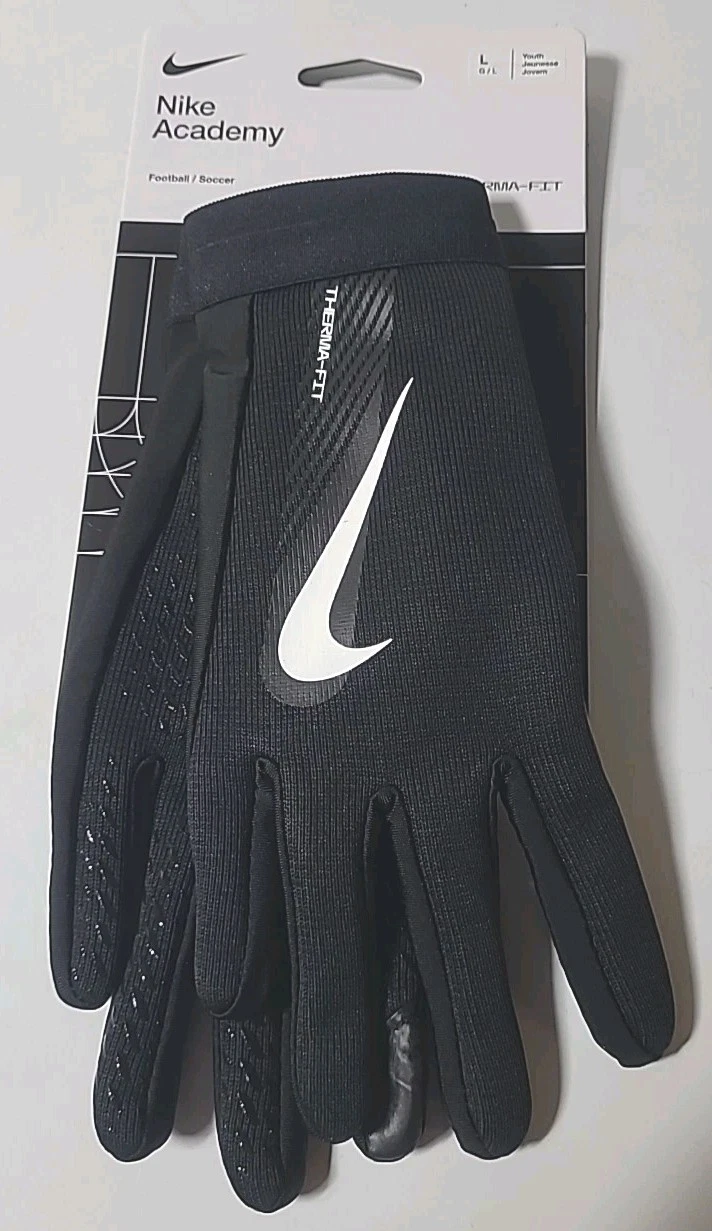 NEW NIP Nike Academy Therma-FIT Football Soccer Gloves Youth Large Black Sports
