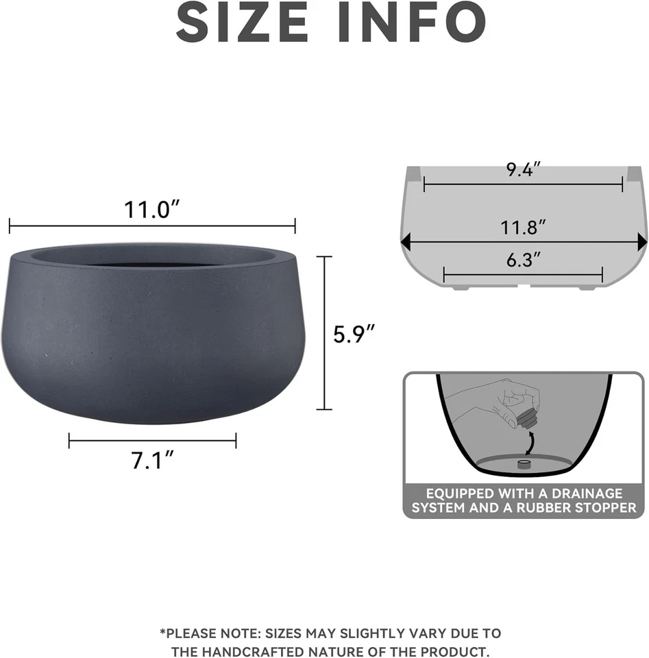 Large Round Cement Plant Pot, Indoor Outdoor Garden Decor - Image 4 of 4