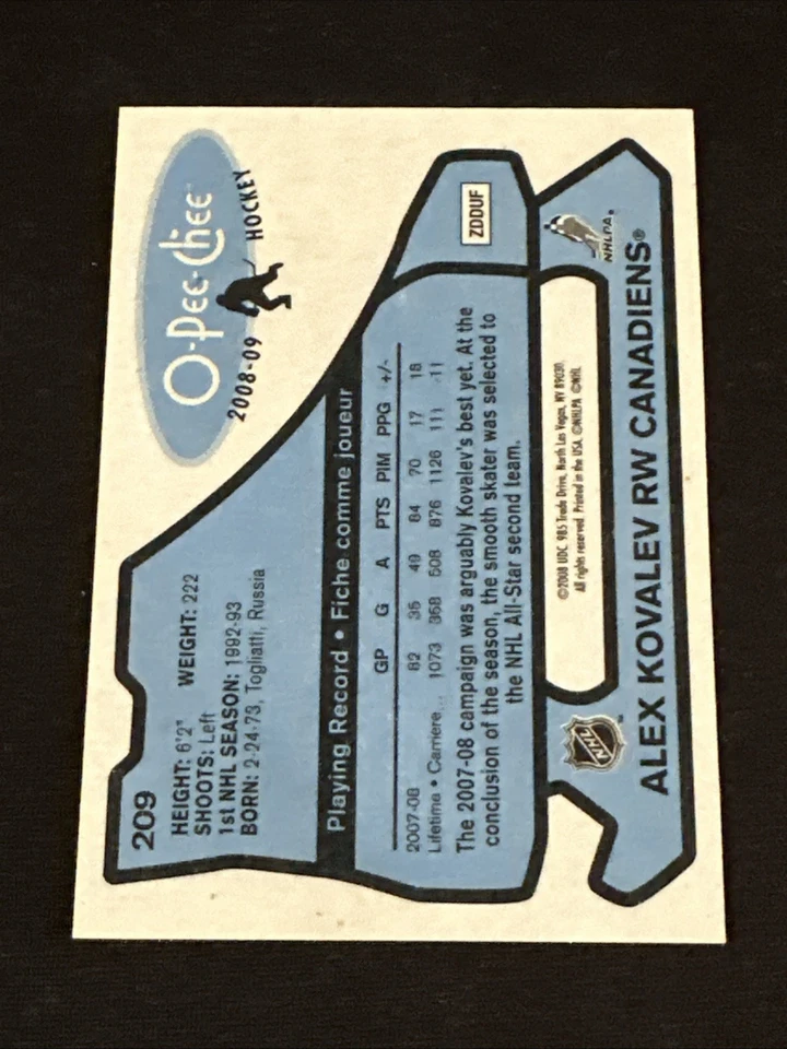 2008-09 O Pee Chee Retro Parallel 209 Alex Kovalev Montreal Canadiens - Image 2 of 2