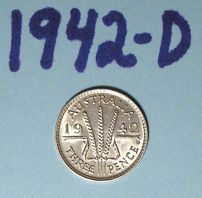 US minted 1942-D Australia 3-pence AU+ .925 Sterling Silver + Free Shipping