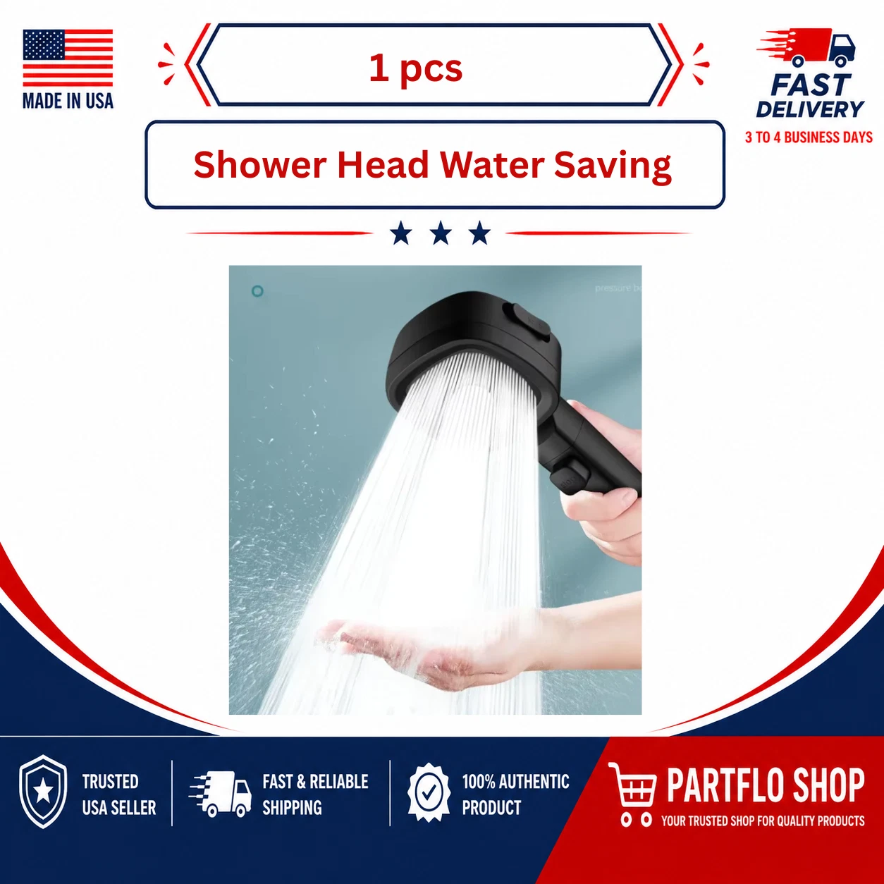 High Pressure Shower Head Water Saving 3 Modes Shower