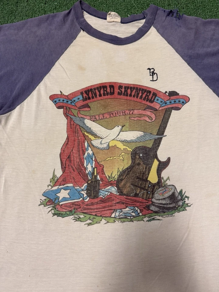 Camisa de Colección 1977 Lynyrd Skynyrd Gira de Verano Raglán Hombres Grande Blanca Roca MARCADA Foto 2 de 4