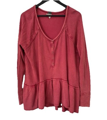 Free People Coastline Peplum Waffle Long Sleeve Pink Red Size Medium