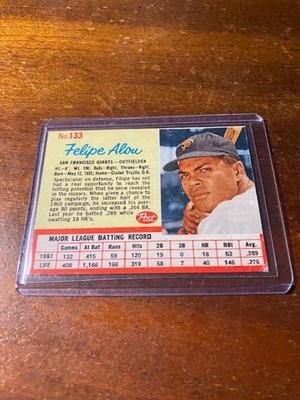1962 Post - Felipe Alou #133 - WRITING - HAND CUT - FREE SHIPPING