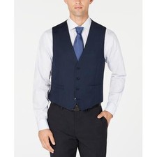 Calvin Klein Mens Slim fit Wool Suit Vest XL Blue Birdseye