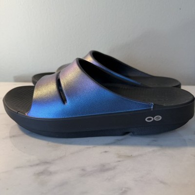 OOFOS OOahh Luxe Recovery Slides Mens 8 Womens 10 Midnight Spectre Sandals EU 41